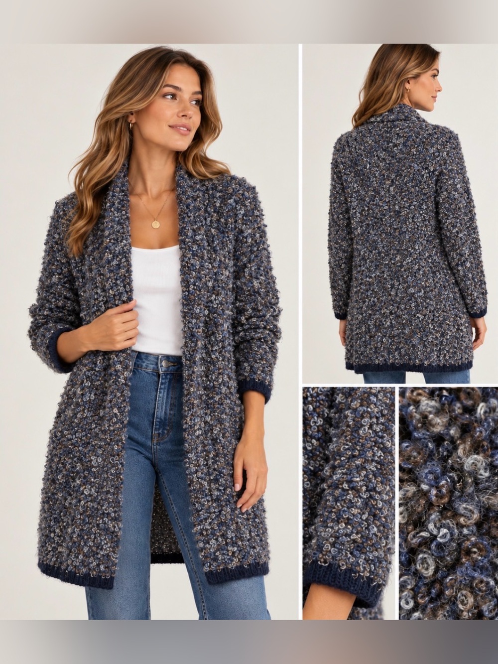 EUC Silvia Novelli Italy Mohair Wool Bouclé Long Open Cardigan M